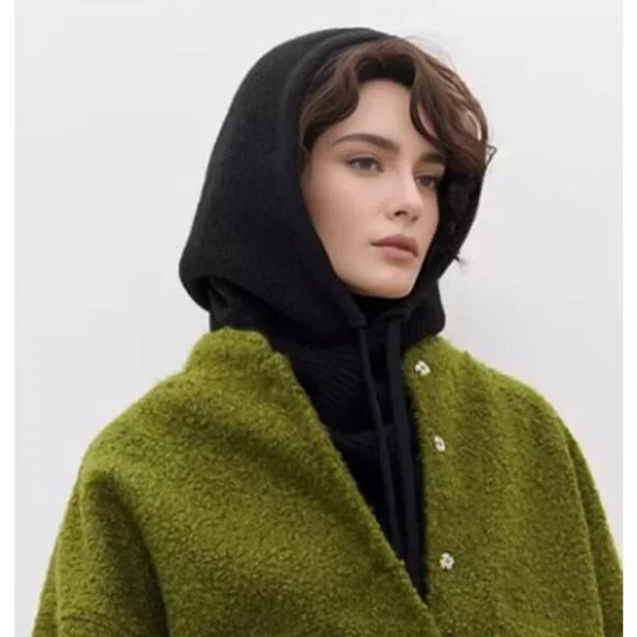 Women Light Gray Hooded Scarf Winter Beanie Hats Beanies Knitted Crochet Hat - Picture 6 of 7